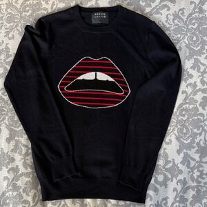 Markus Lupfer Navy Merion Wool Sweater with Lips